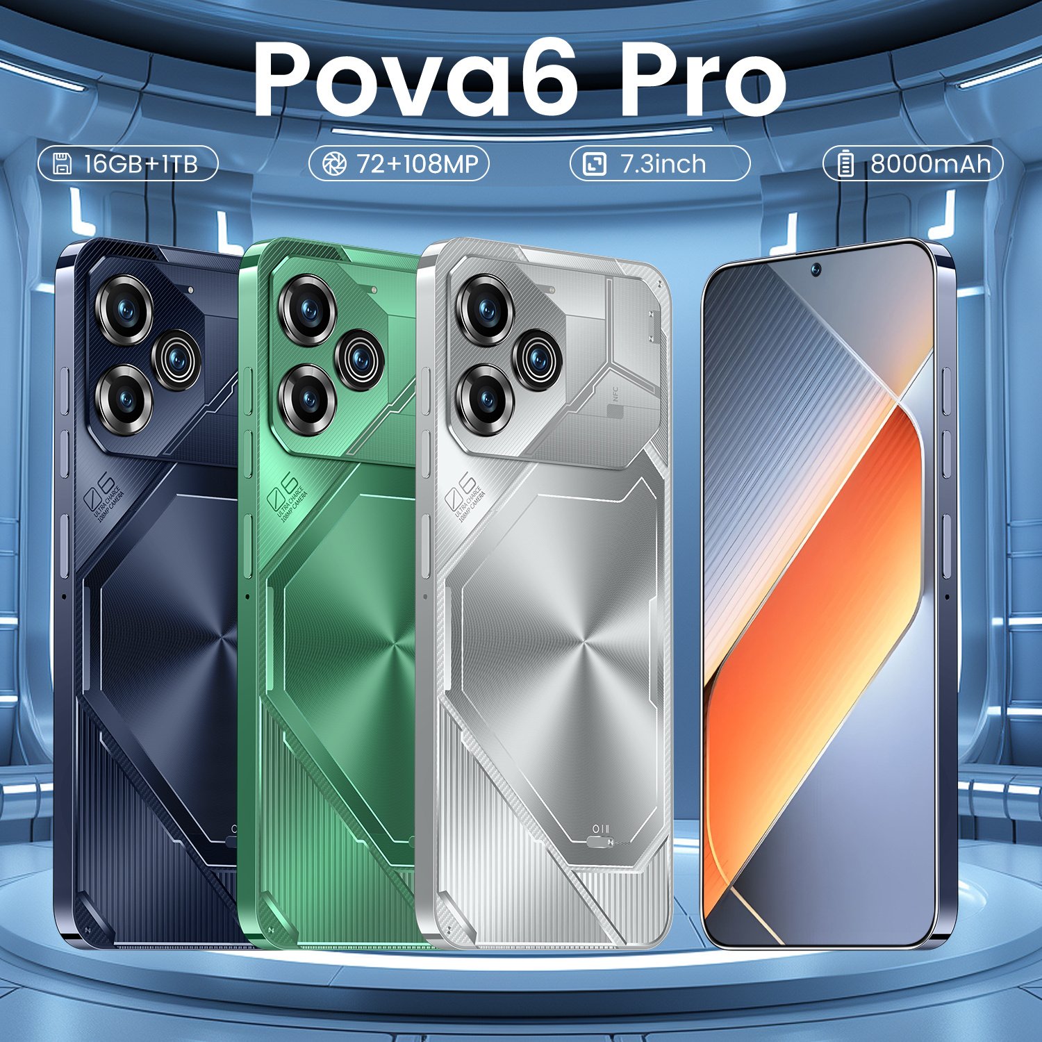 2024 Original Tecono Pova6 pro Android 7.3 Inch Gaming Phone Styles Support 5G Smartphone mobile